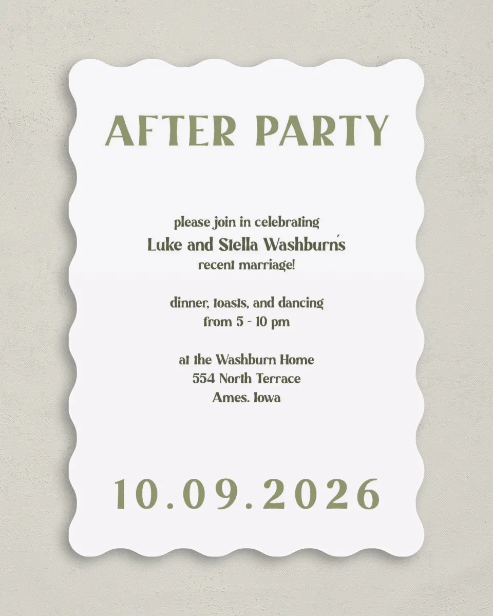 This is a 5" x 7" Reception-Only - CP called Big Day printed in full color on Premium Smooth paper