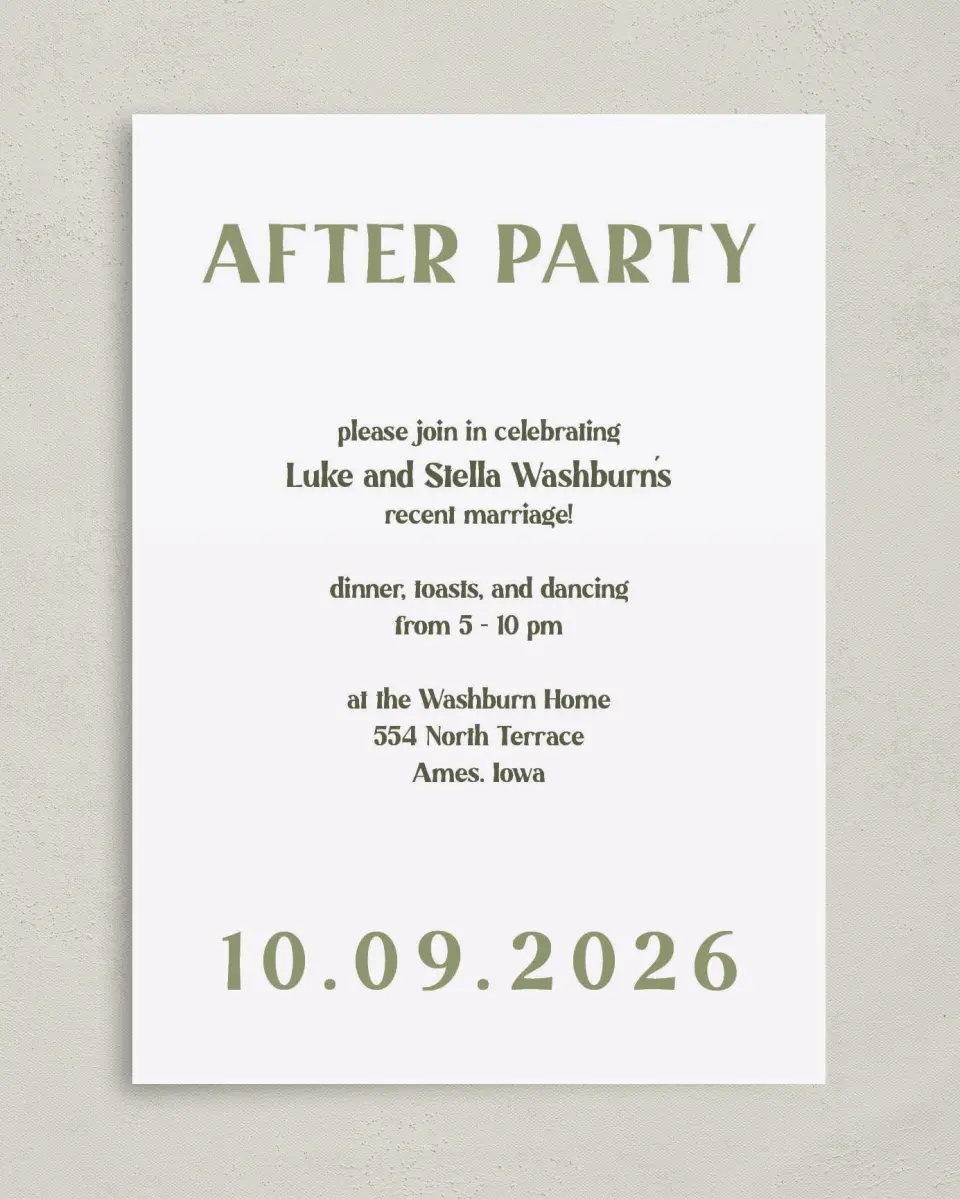 This is a 5" x 7" Reception-Only - CP called Big Day printed in full color on Premium Smooth paper