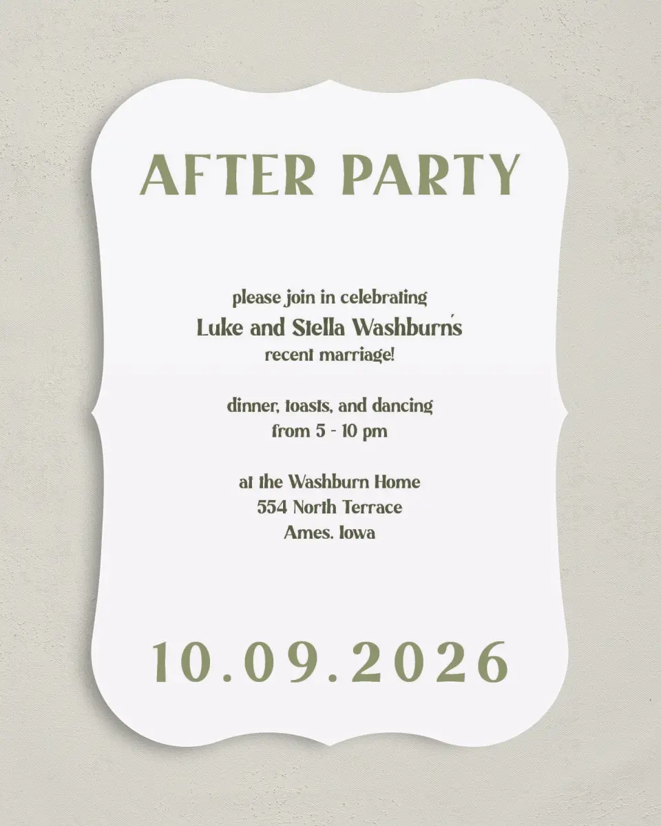 This is a 5" x 7" Reception-Only - CP called Big Day printed in full color with Silver foil on Luxe Satin (coated) paper