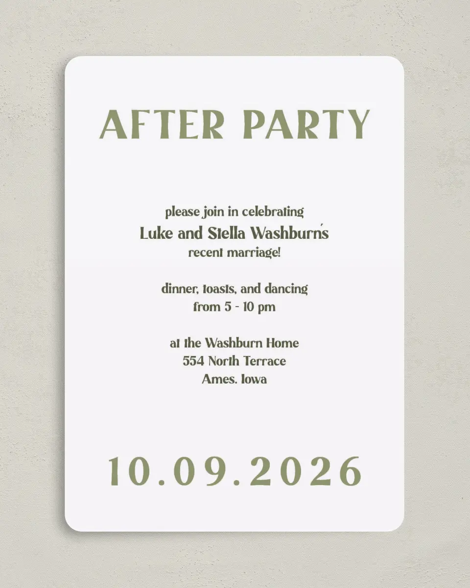 This is a 5" x 7" Reception-Only - CP called Big Day printed in full color on Premium Smooth paper
