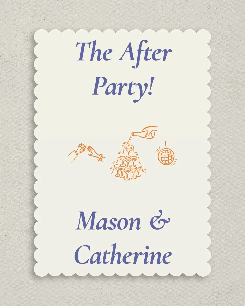 This is a 5" x 7" Reception-Only - CP called The After Party printed in full color on Premium Smooth paper