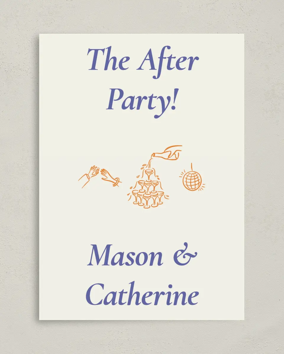 This is a 5" x 7" Reception-Only - CP called The After Party printed in full color on Premium Smooth paper