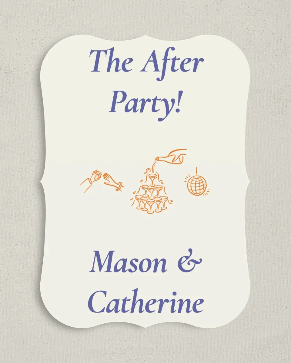 This is a 5" x 7" Reception-Only - CP called The After Party printed in full color with Silver foil on Luxe Satin (coated) paper