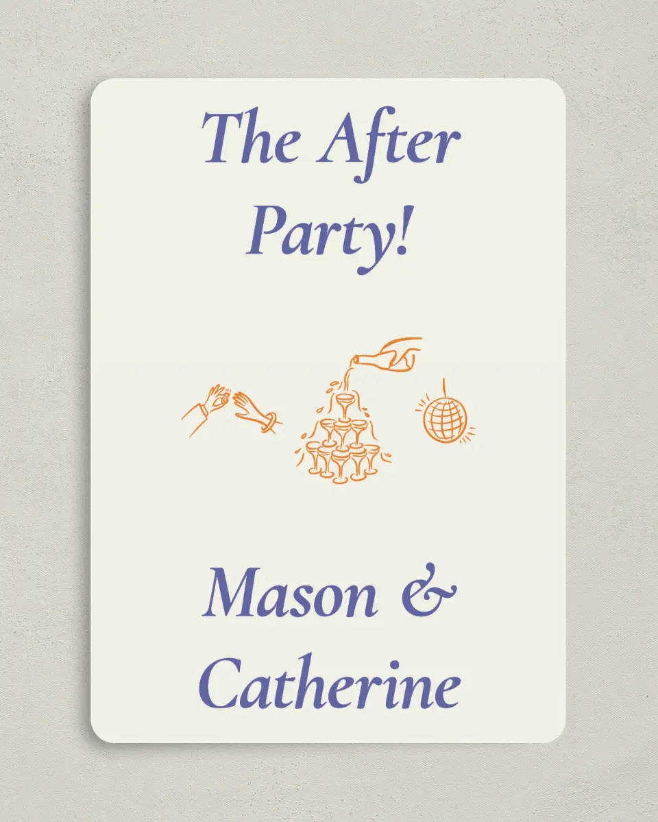 This is a 5" x 7" Reception-Only - CP called The After Party printed in full color on Premium Smooth paper