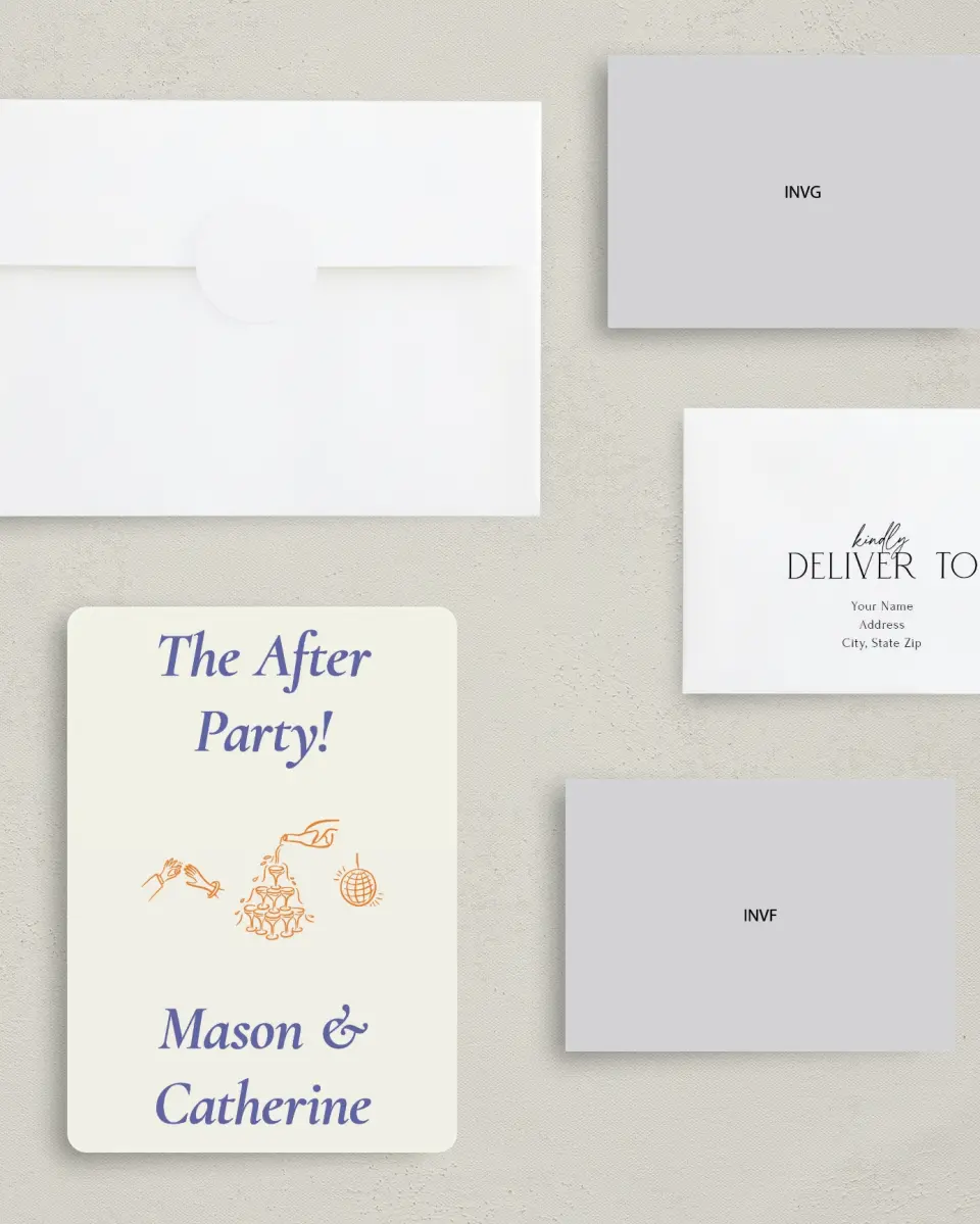 This is a 5" x 7" Reception-Only - CP called The After Party printed in full color on Premium Smooth paper