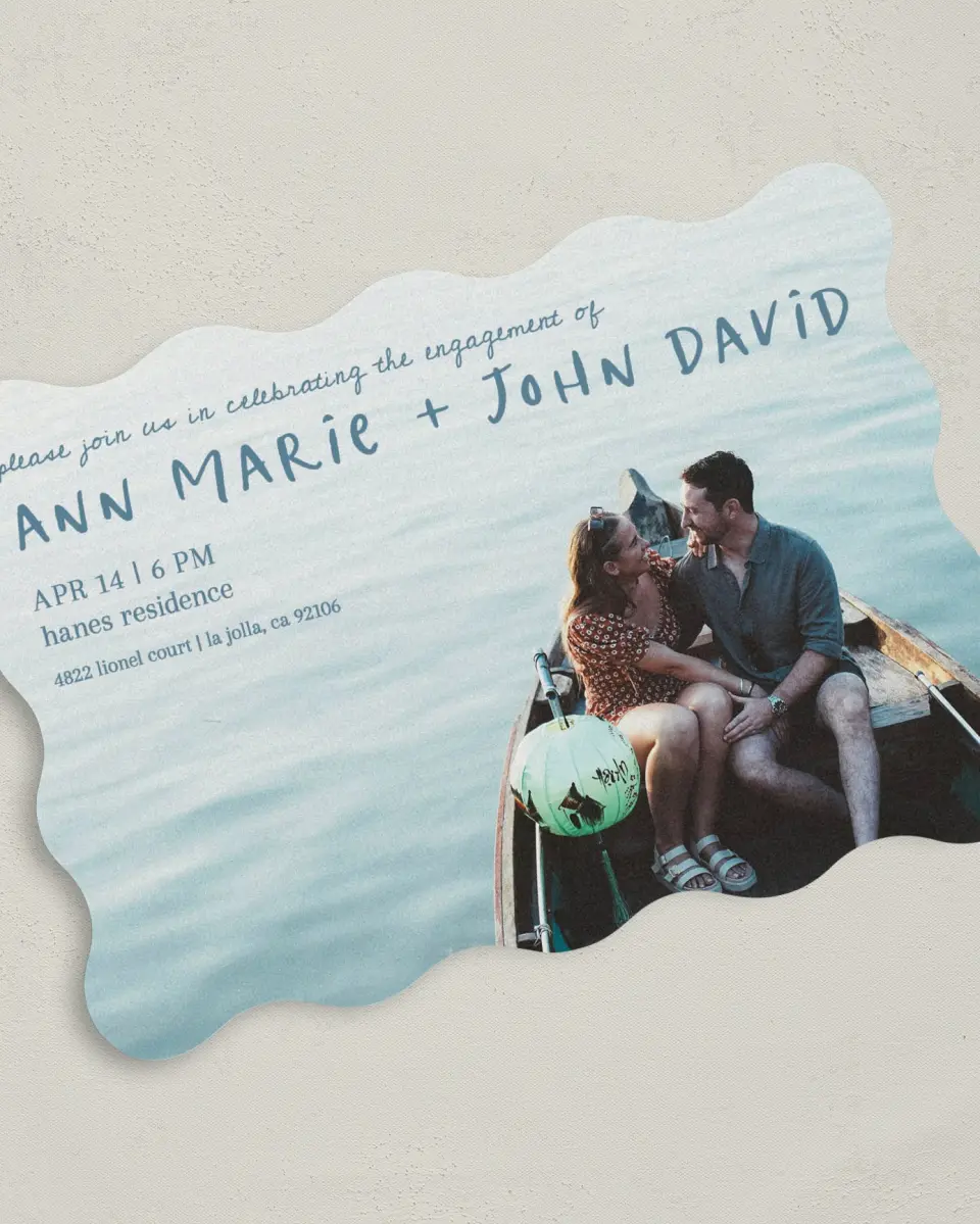 This is a 5" x 7" Wavy Wedding Invitation called Reflective Love printed in full color on Premium Smooth paper