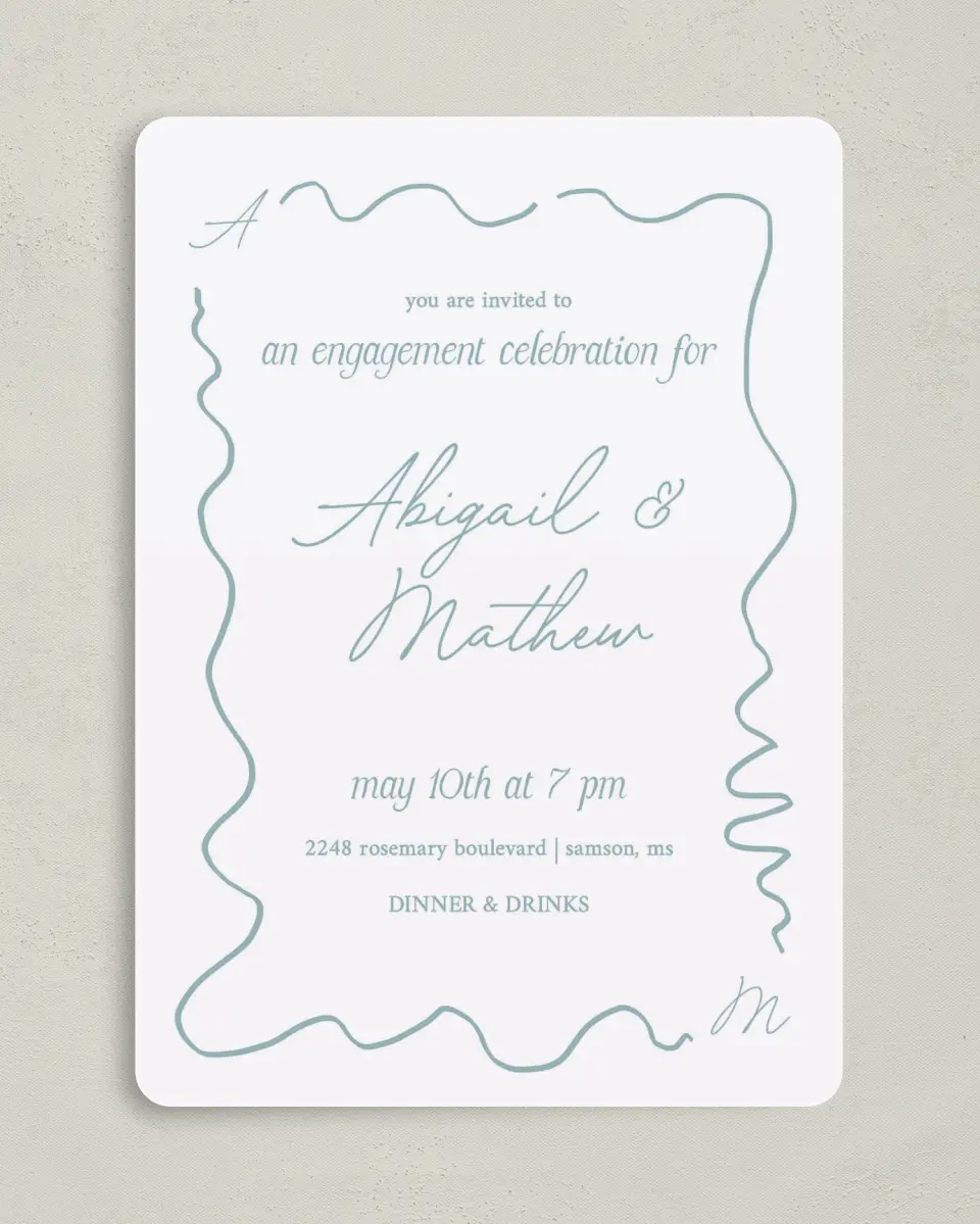 This is a 5" x 7" Engagement Party Invitation called Forever Bound printed in full color with Silver foil on Luxe Satin (coated) paper