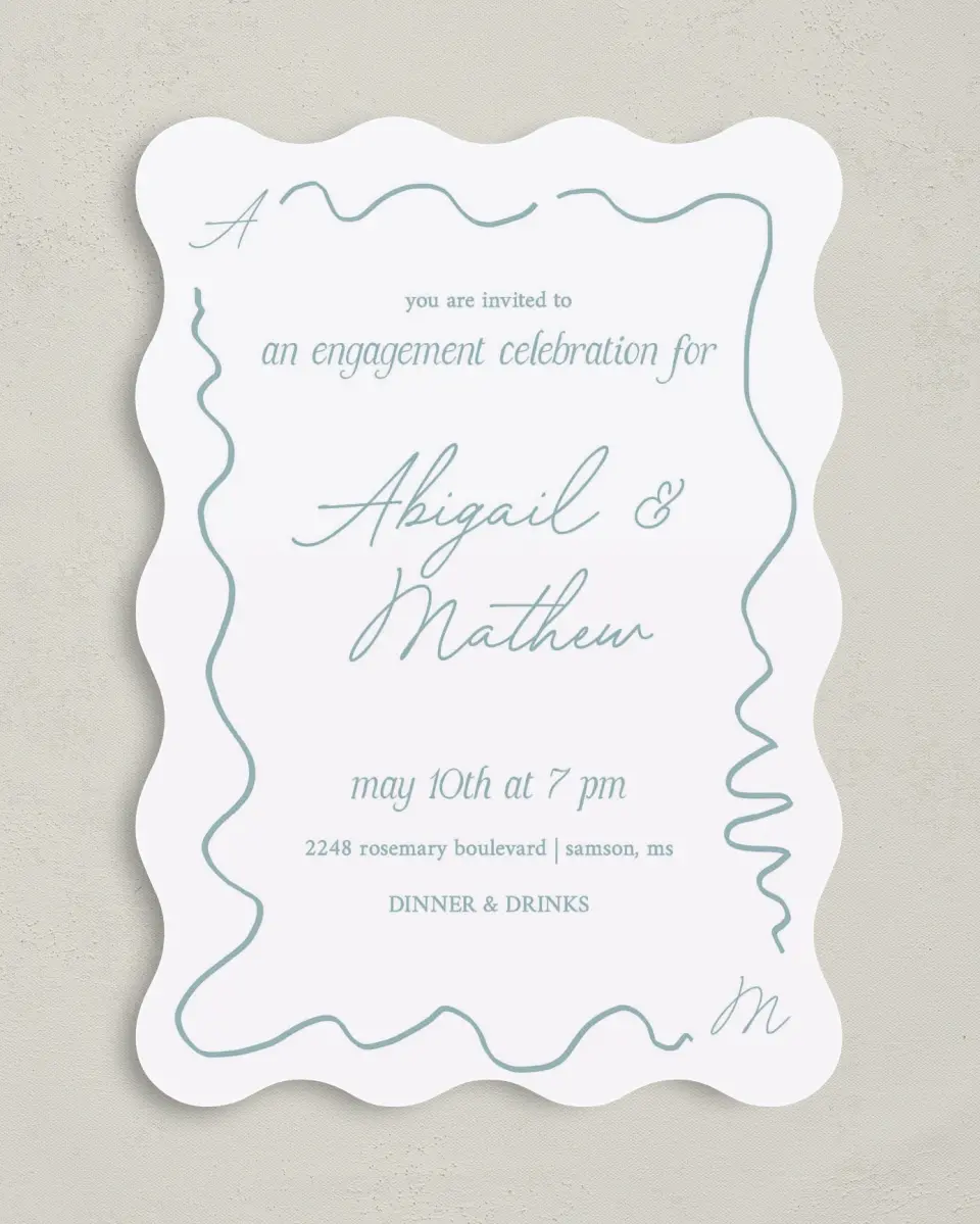 This is a 5" x 7" Wavy Wedding Invitation called Forever Bound printed in full color on Premium Smooth paper