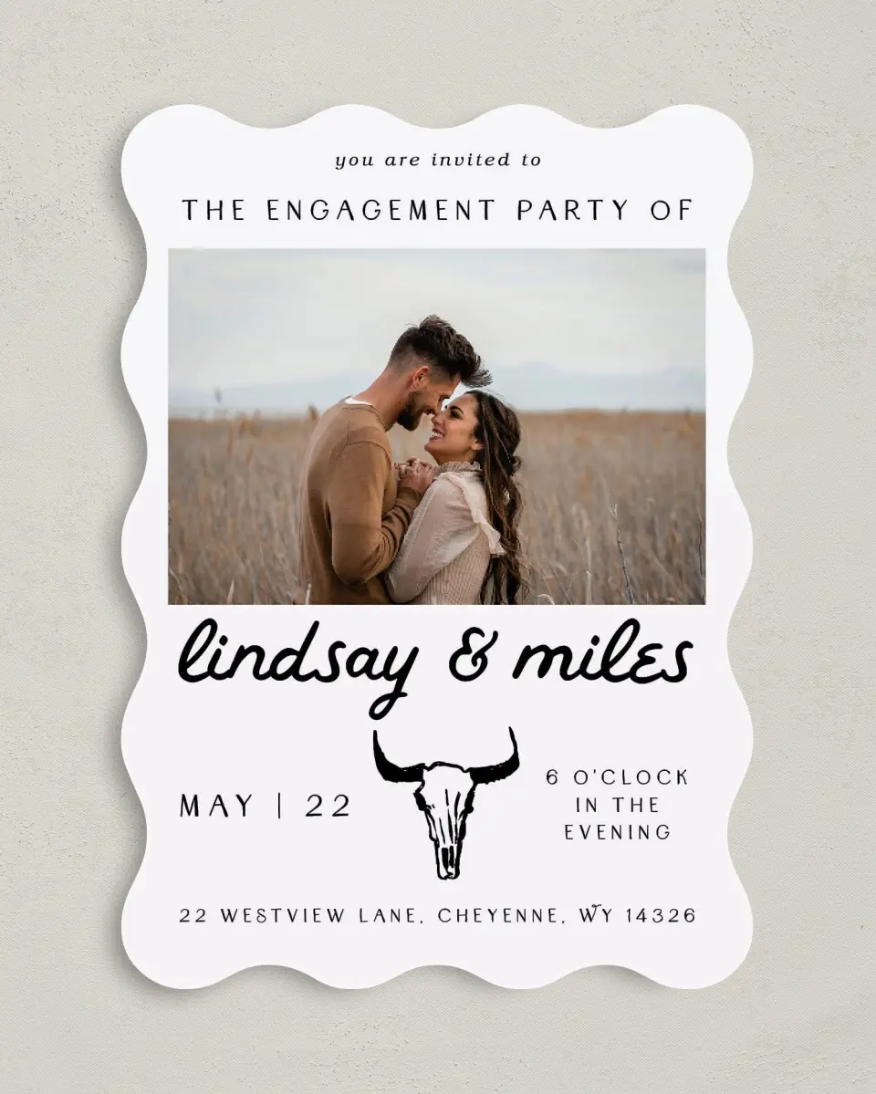 This is a 5" x 7" Wavy Wedding Invitation called Field of Love printed in full color on Premium Smooth paper
