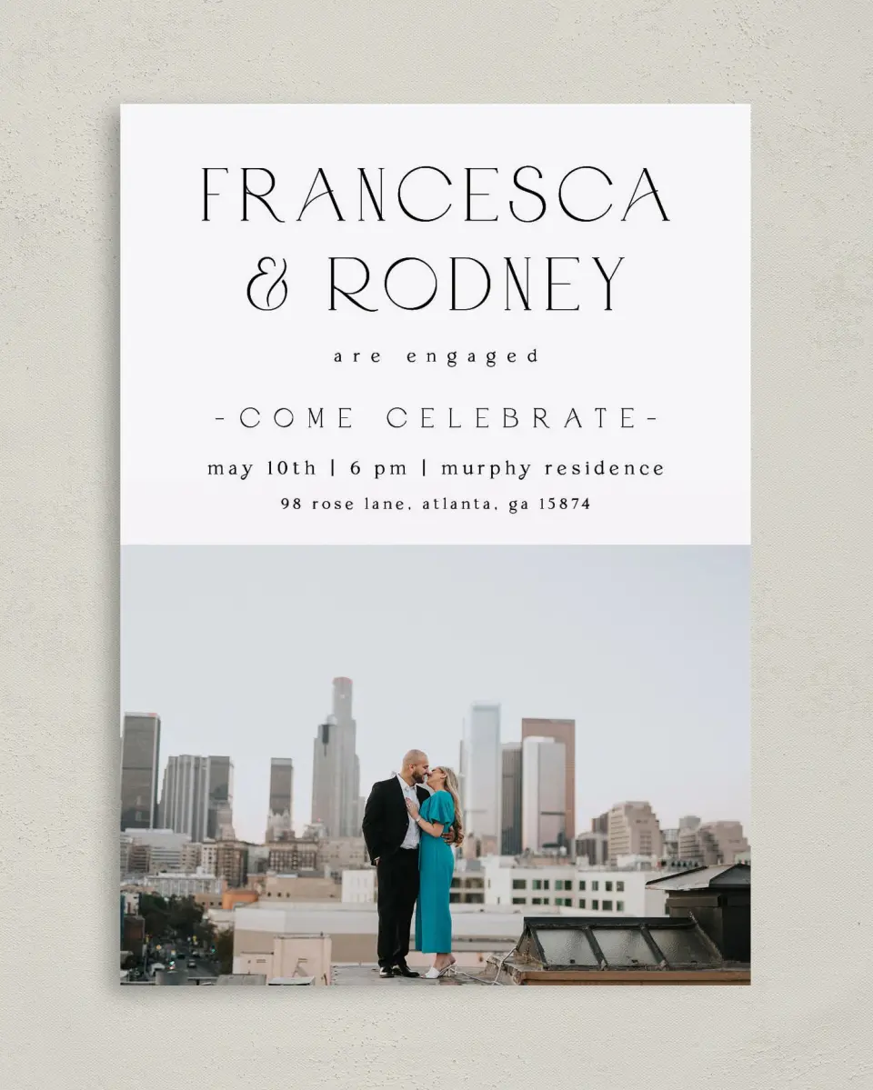 This is a 5" x 7" Engagement Party Invitation called Limitless Love printed in full color on Premium Smooth paper