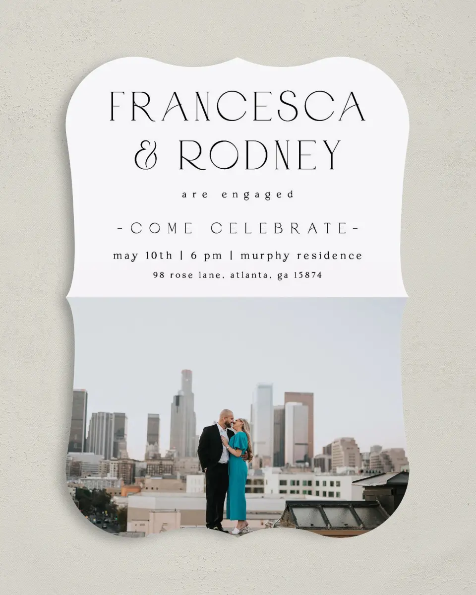 This is a 5" x 7" Engagement Party Invitation called Limitless Love printed in full color on Premium Smooth paper