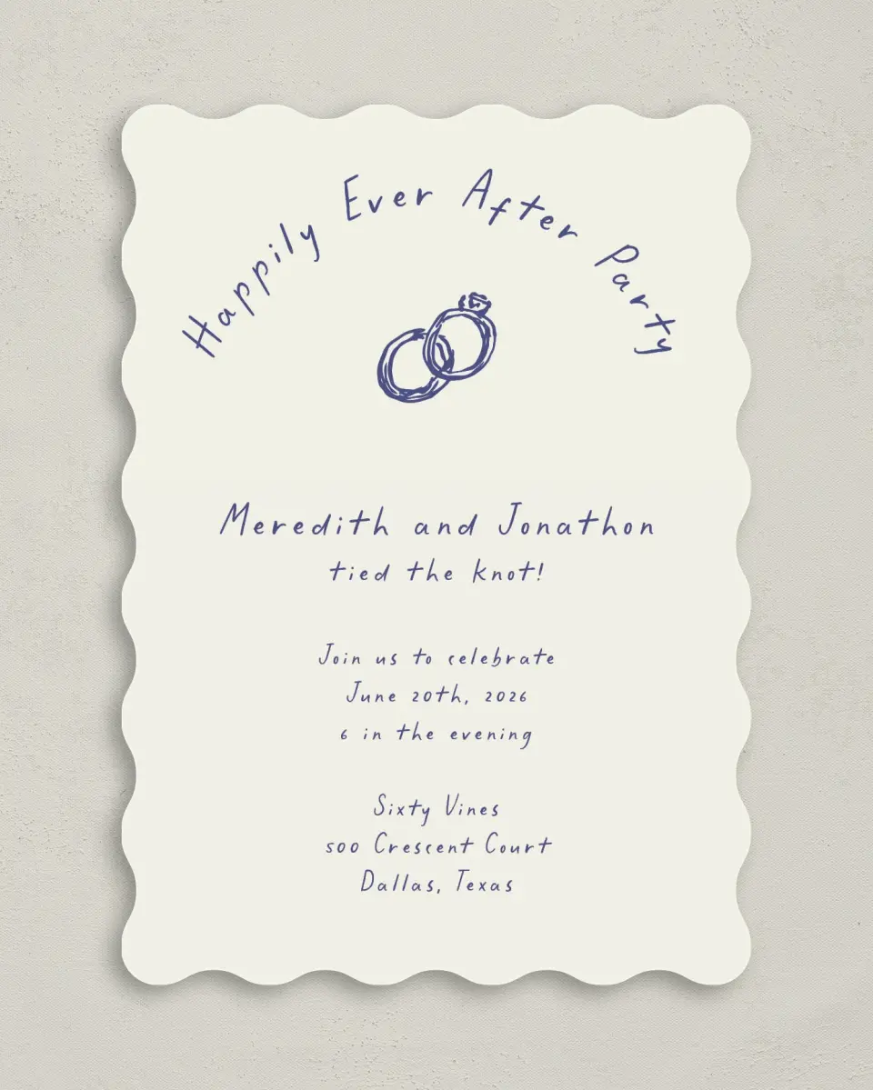 This is a 5" x 7" Reception-Only - CP called Ringing in Happiness printed in full color on Premium Smooth paper