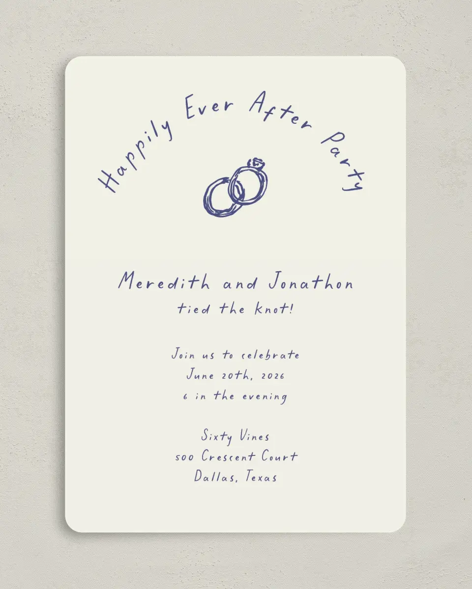 This is a 5" x 7" Reception-Only - CP called Ringing in Happiness printed in full color on Premium Smooth paper