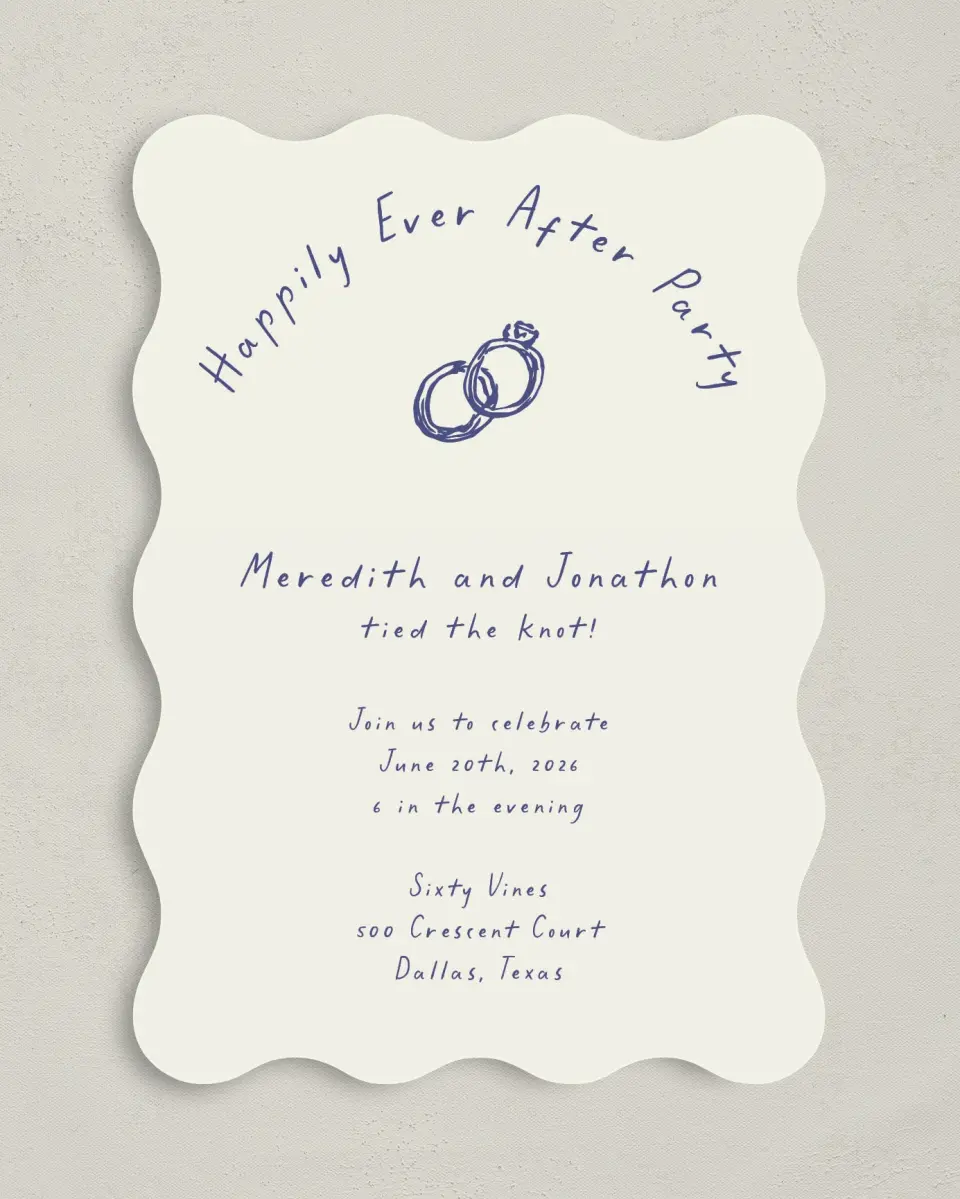 This is a 5" x 7" Reception-Only - CP called Ringing in Happiness printed in full color on Premium Smooth paper