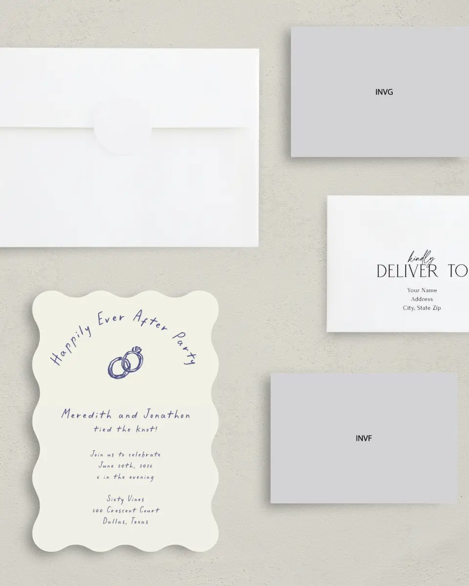 This is a 5" x 7" Reception-Only - CP called Ringing in Happiness printed in full color on Premium Smooth paper