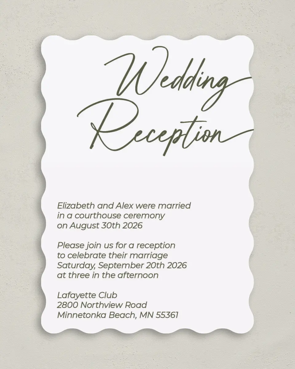 This is a 5" x 7" Reception-Only - CP called Reception Rendezvous printed in full color on Premium Smooth paper