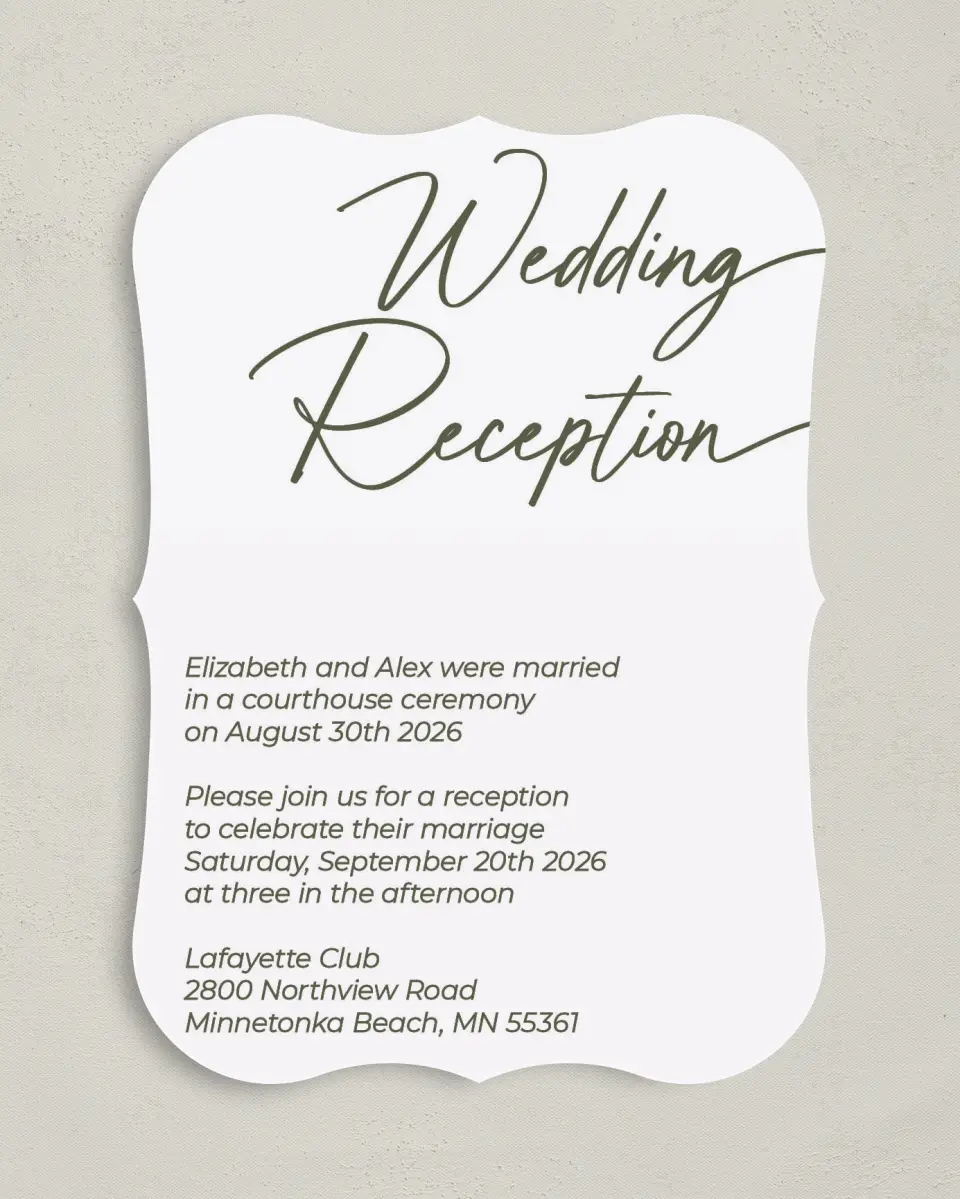 This is a 5" x 7" Reception-Only - CP called Reception Rendezvous printed in full color with Silver foil on Luxe Satin (coated) paper