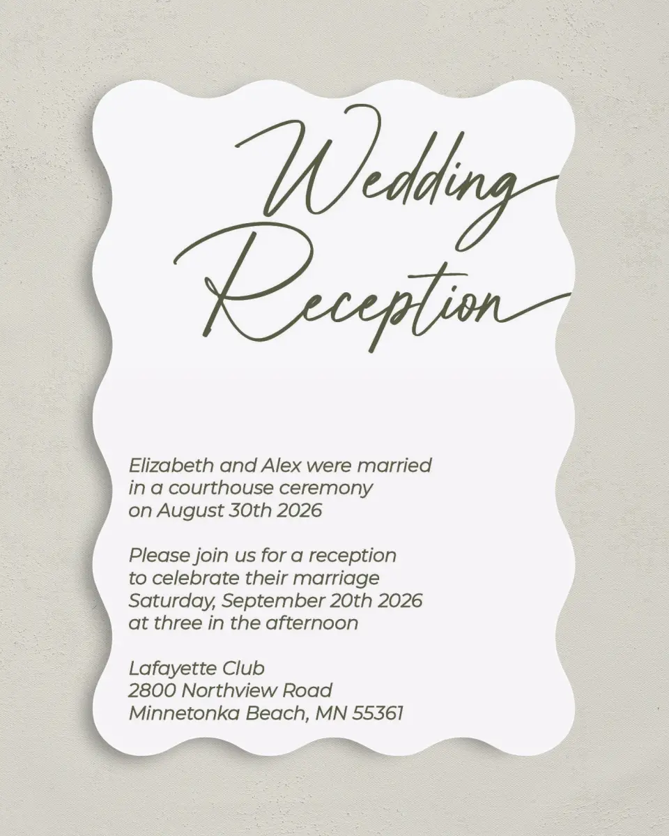 This is a 5" x 7" Reception-Only - CP called Reception Rendezvous printed in full color on Premium Smooth paper