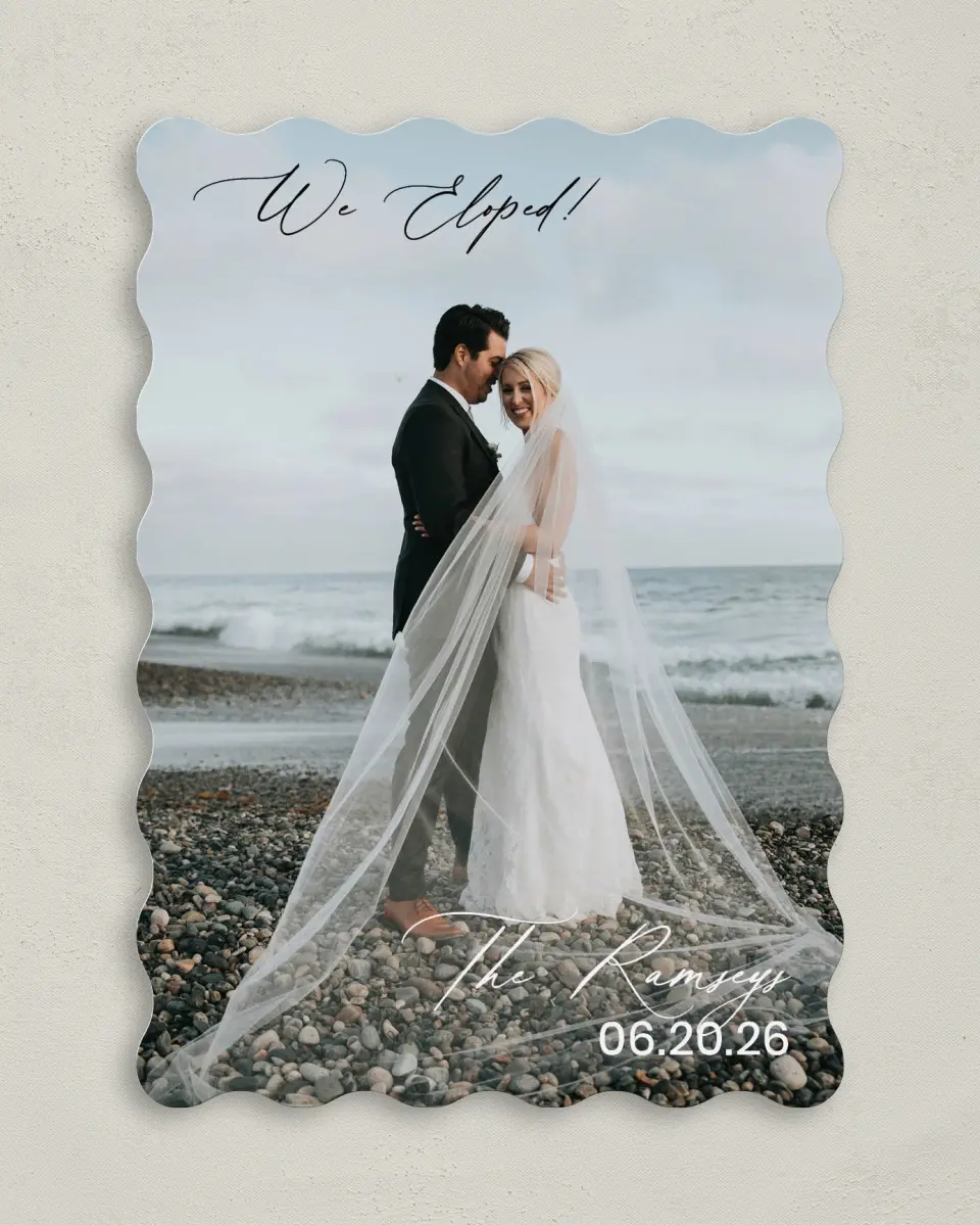 This is a 5" x 7" Reception-Only - CP called Beautiful Elopement printed in full color on Premium Smooth paper