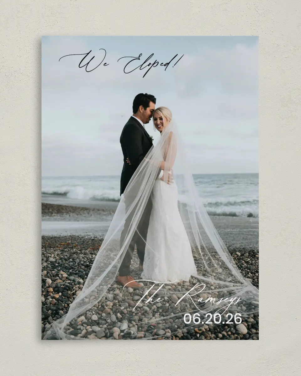 This is a 5" x 7" Reception-Only - CP called Beautiful Elopement printed in full color on Premium Smooth paper