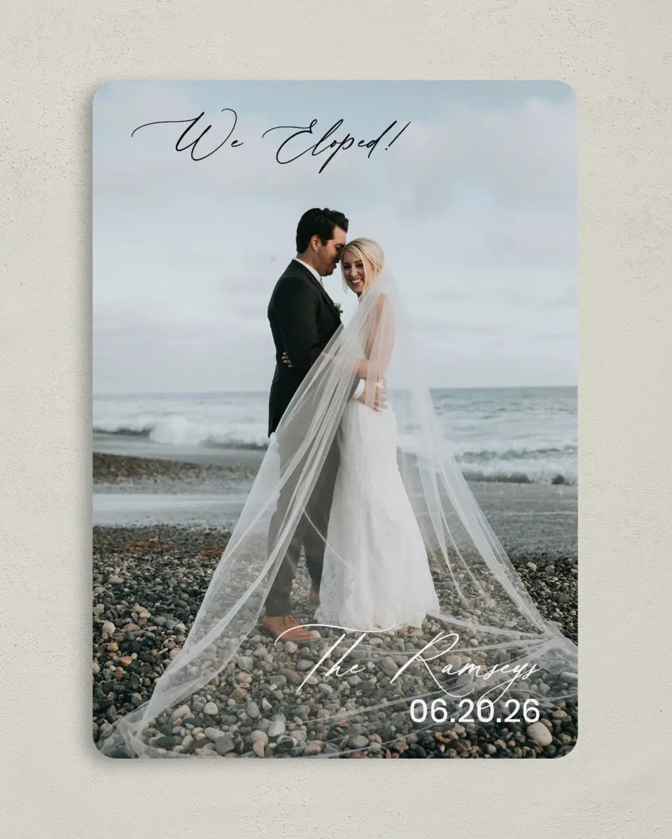 This is a 5" x 7" Reception-Only - CP called Beautiful Elopement printed in full color on Premium Smooth paper