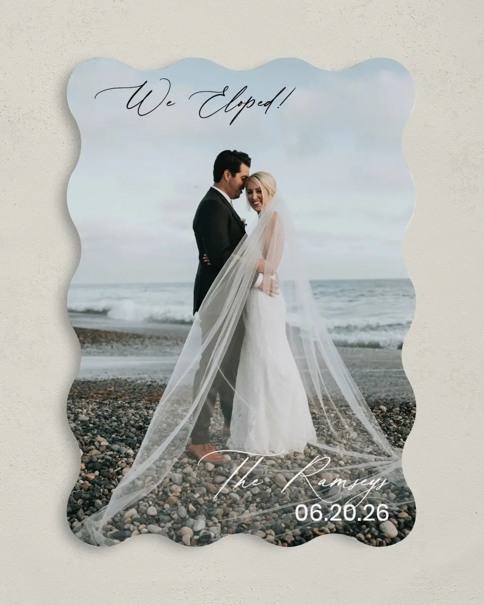 This is a 5" x 7" Reception-Only - CP called Beautiful Elopement printed in full color on Premium Smooth paper