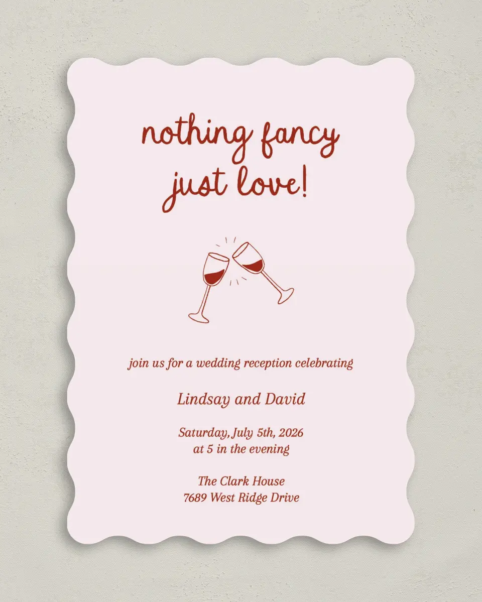 This is a 5" x 7" Reception-Only - CP called Just Love printed in full color on Premium Smooth paper