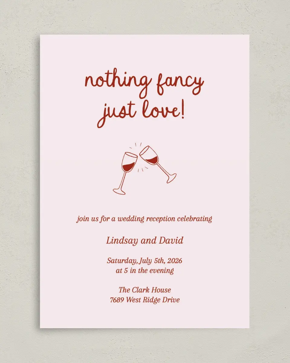 This is a 5" x 7" Reception-Only - CP called Just Love printed in full color with Gold foil on Luxe Satin (coated) paper