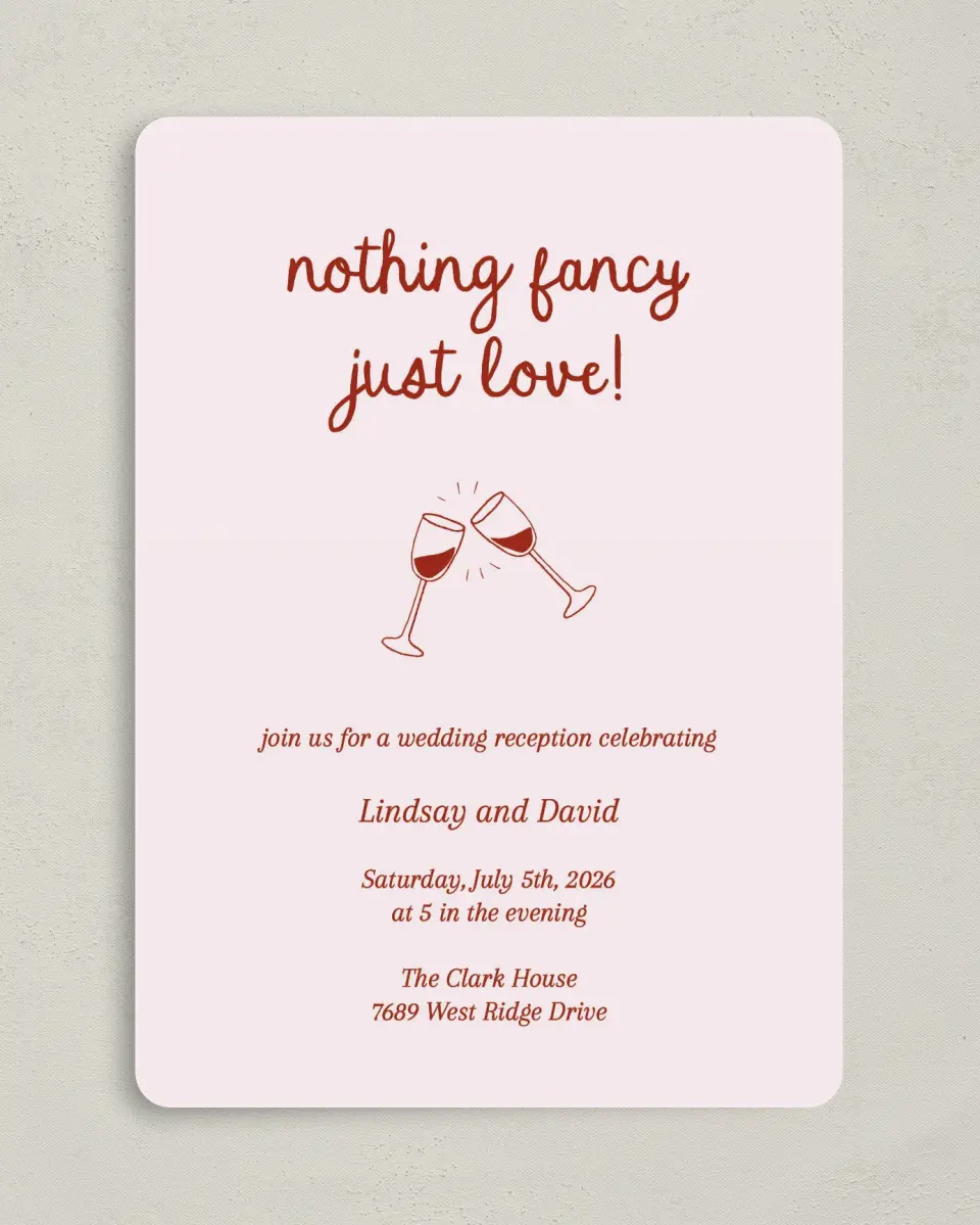 This is a 5" x 7" Reception-Only - CP called Just Love printed in full color on Premium Smooth paper