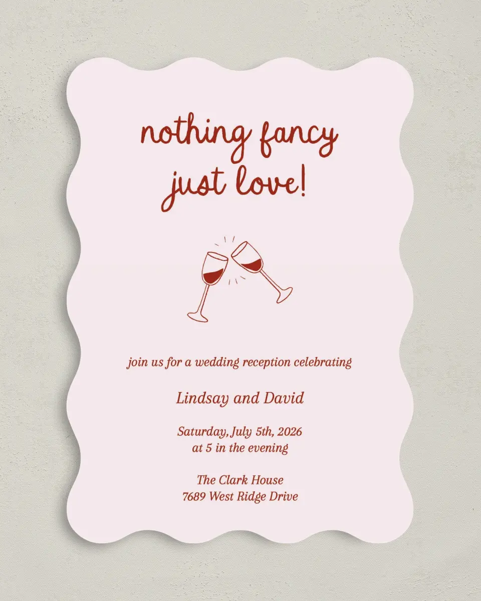 This is a 5" x 7" Reception-Only - CP called Just Love printed in full color on Premium Smooth paper