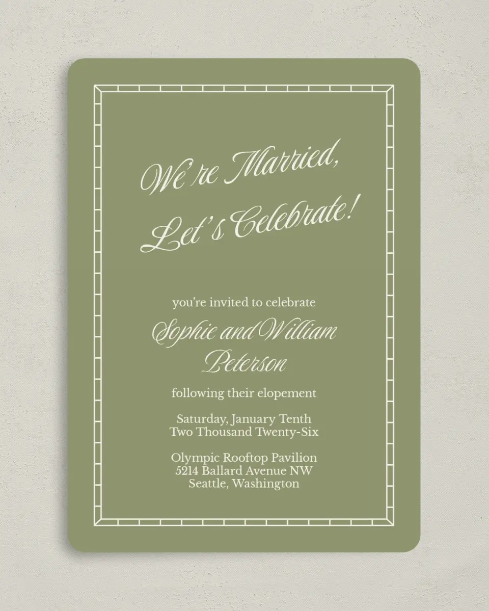 This is a 5" x 7" Reception-Only - CP called Married Bliss printed in full color on Premium Smooth paper