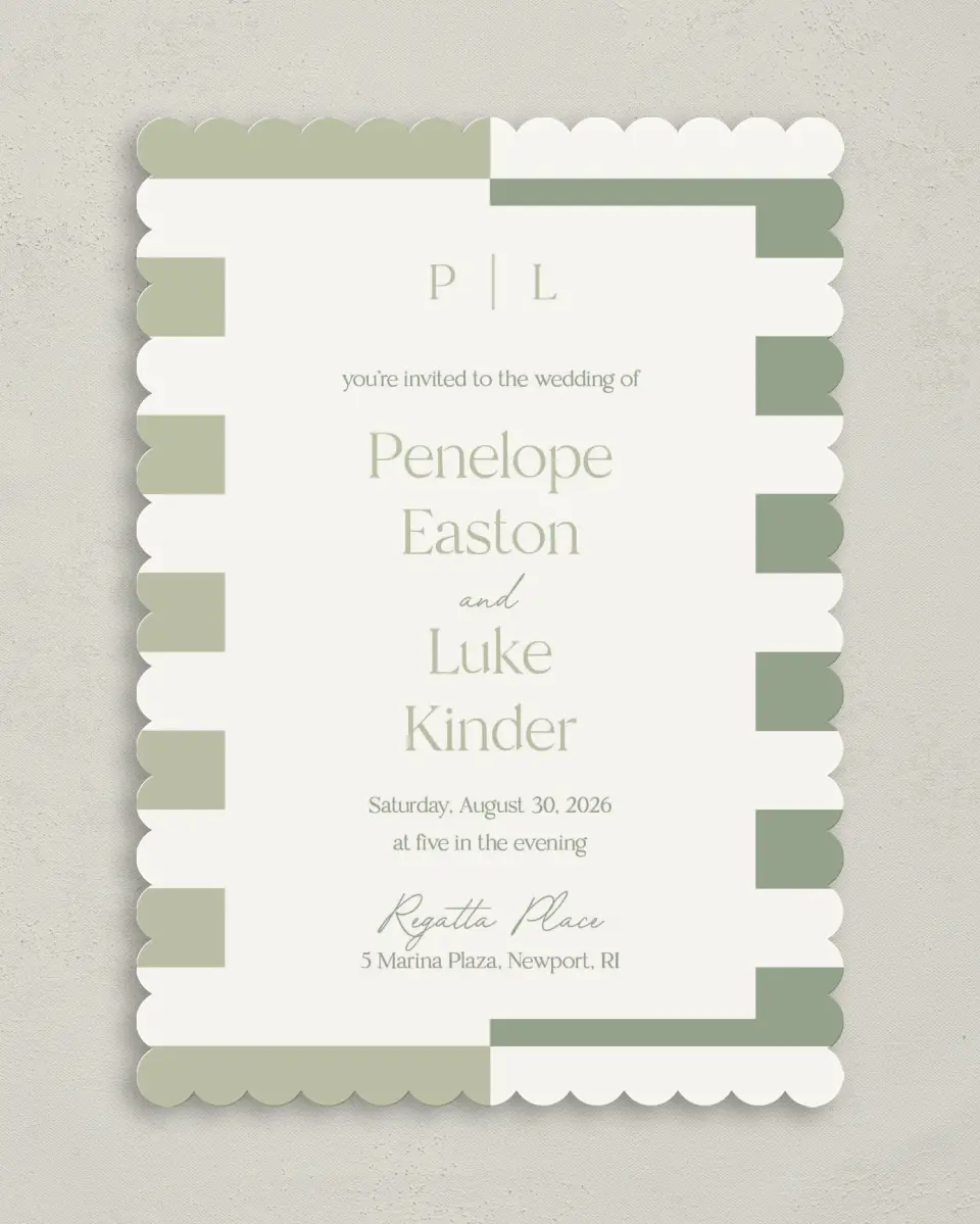This is a 5" x 7" Classic Wedding Invitation called The Penelope printed in full color on Premium Smooth paper