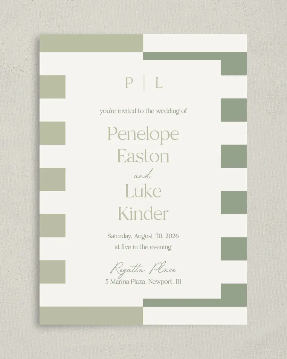This is a 5" x 7" Classic Wedding Invitation called The Penelope printed in full color on Premium Smooth paper