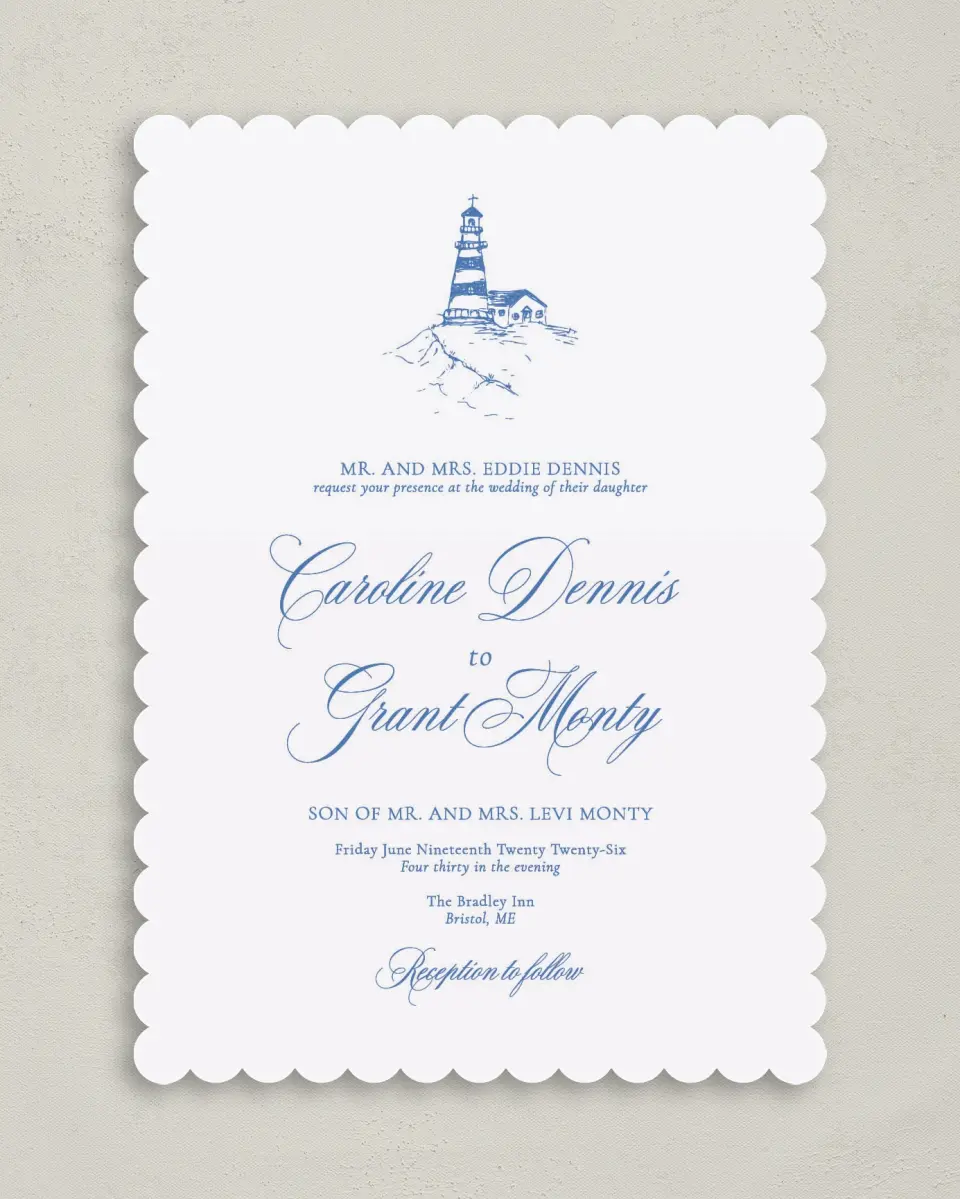This is a 5" x 7" Classic Wedding Invitation called Bradley printed in full color on Premium Smooth paper