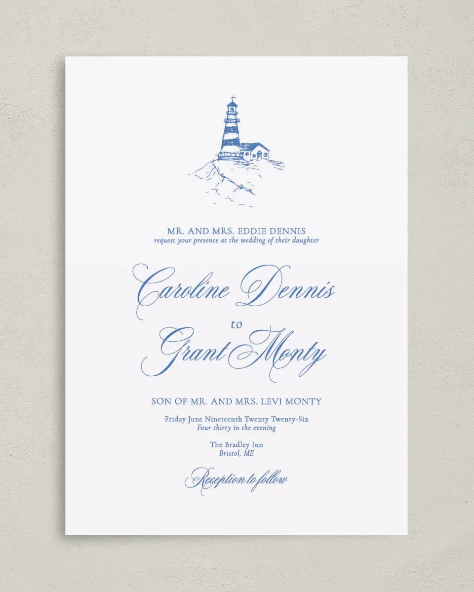 This is a 5" x 7" Classic Wedding Invitation called Bradley printed in full color on Premium Smooth paper