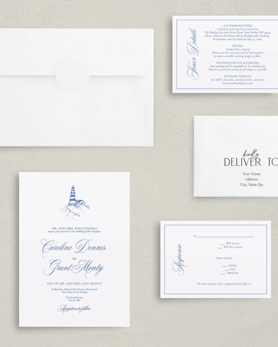 This is a 5" x 7" Classic Wedding Invitation called Bradley printed in full color on Premium Smooth paper