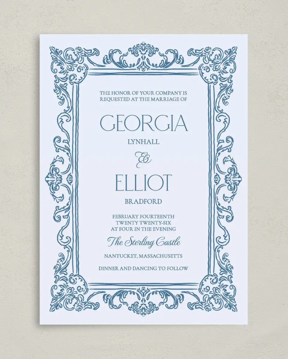 This is a 5" x 7" Classic Wedding Invitation called Nantucket printed in full color on Premium Smooth paper