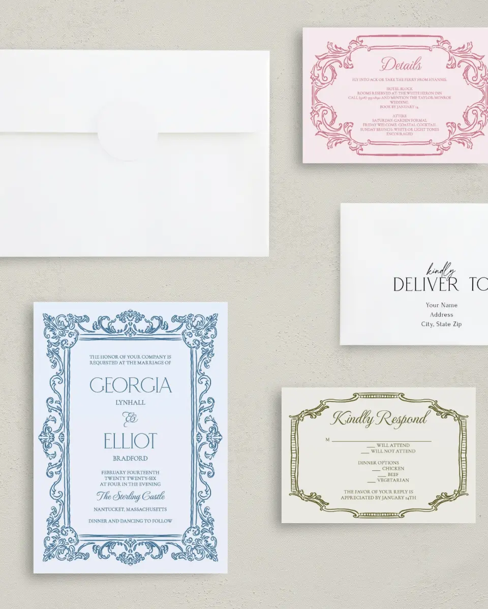 This is a 5" x 7" Classic Wedding Invitation called Nantucket printed in full color on Premium Smooth paper