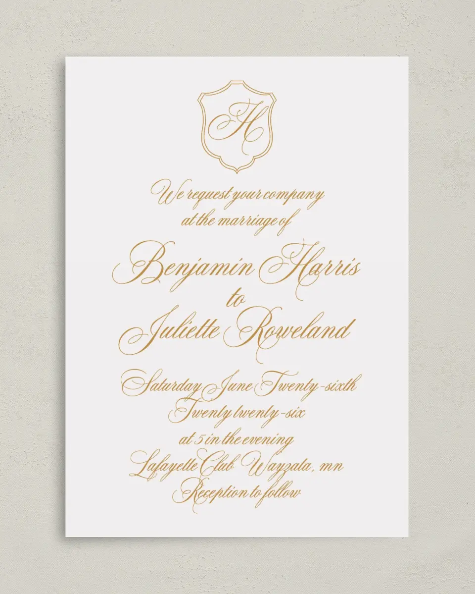 This is a 5" x 7" Classic Wedding Invitation called Wayzata printed in full color on Premium Smooth paper
