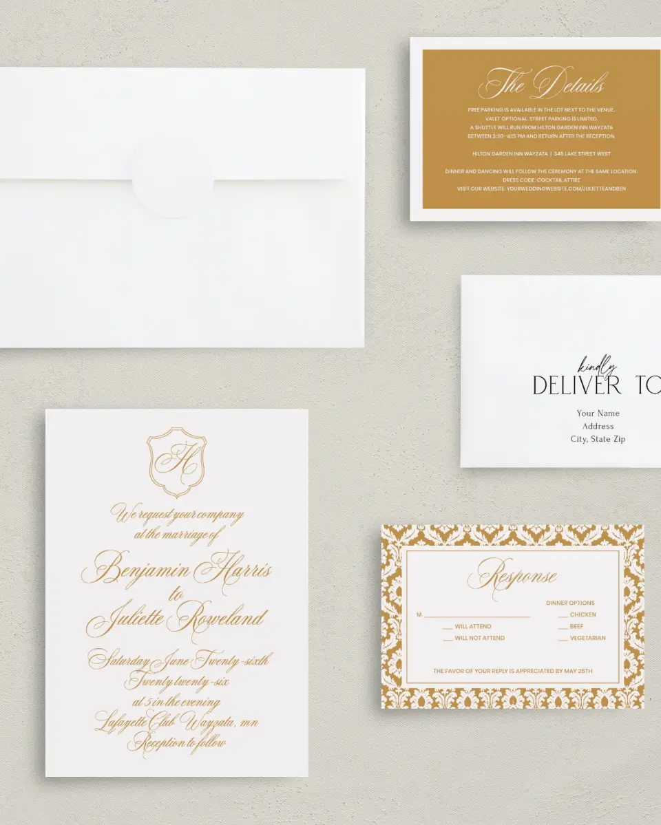 This is a 5" x 7" Classic Wedding Invitation called Wayzata printed in full color on Premium Smooth paper