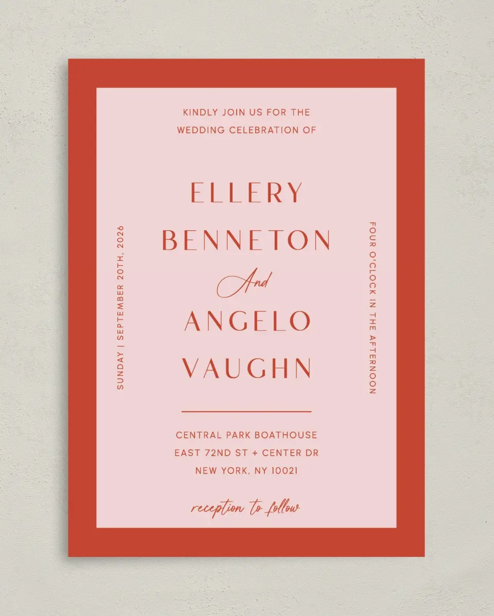 This is a 5" x 7" Classic Wedding Invitation called Boathouse Bliss printed in full color on Premium Smooth paper