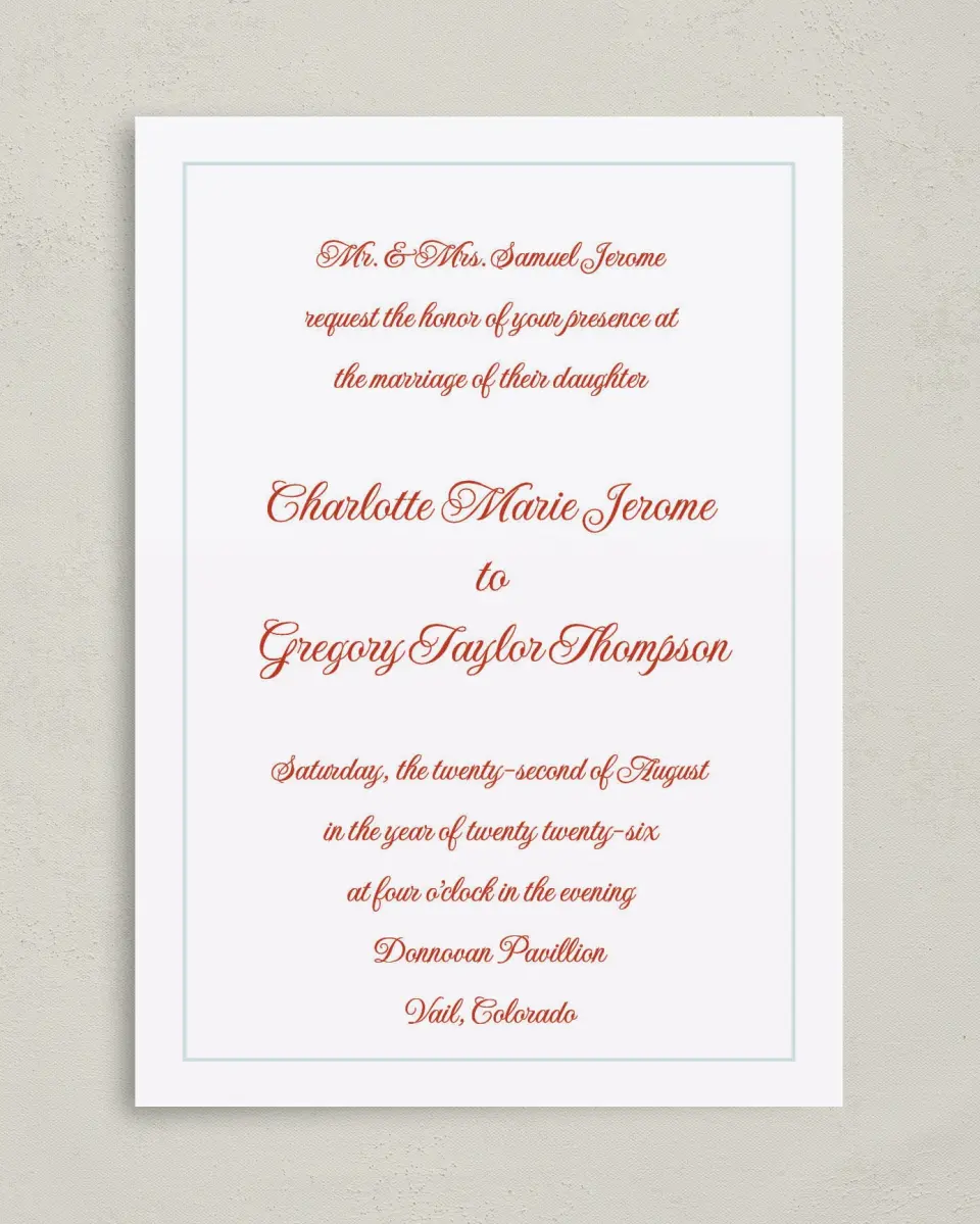 This is a 5" x 7" Classic Wedding Invitation called Mod Elegance printed in full color on Premium Smooth paper