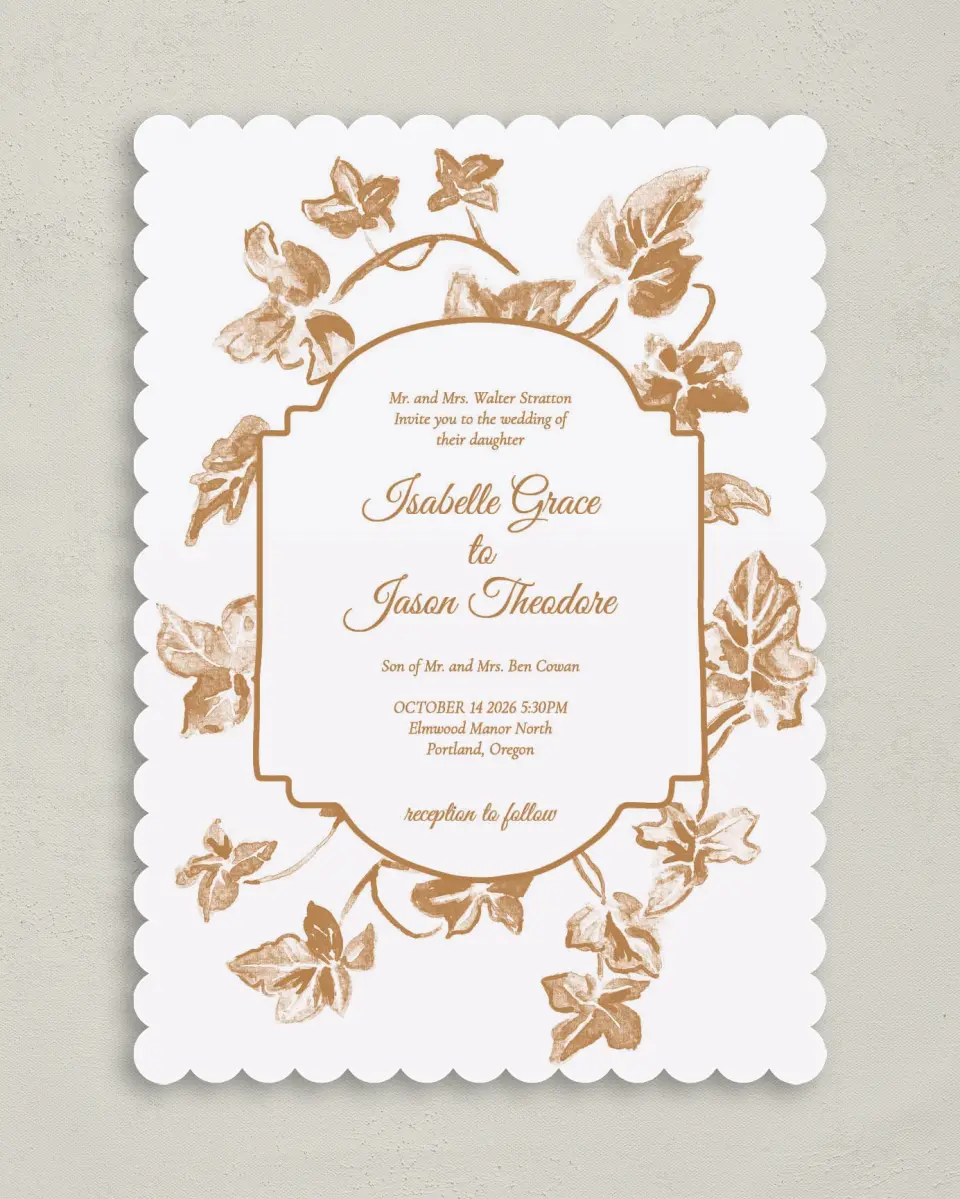 This is a 5" x 7" Classic Wedding Invitation called Elegant Autumn printed in full color on Premium Smooth paper