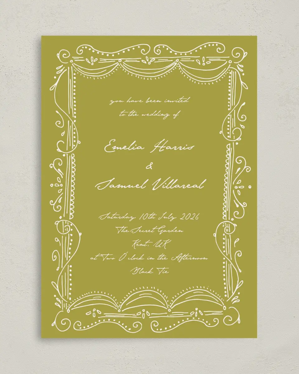 This is a 5" x 7" Classic Wedding Invitation called With Love printed in full color on Premium Smooth paper