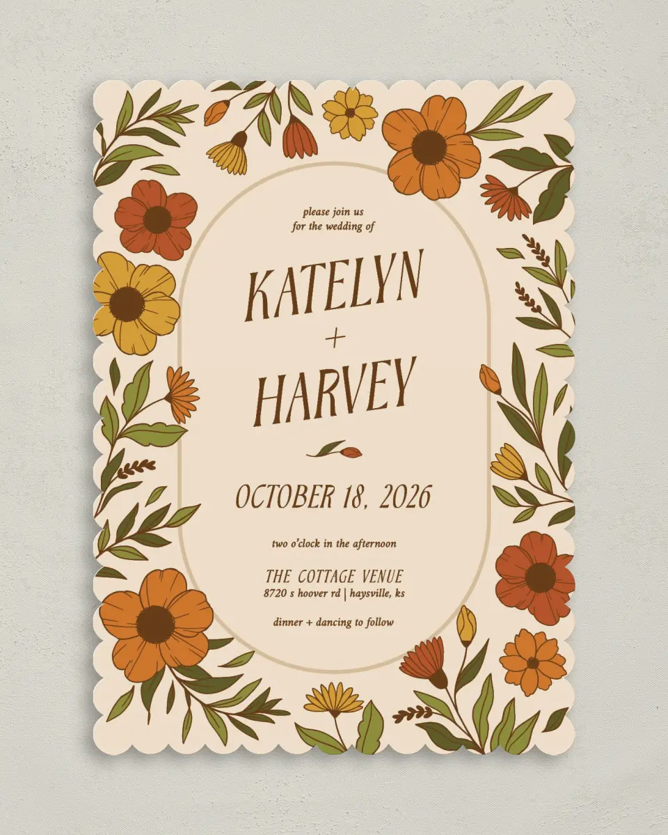 This is a 5" x 7" Classic Wedding Invitation called Wild + Bright printed in full color on Premium Smooth paper