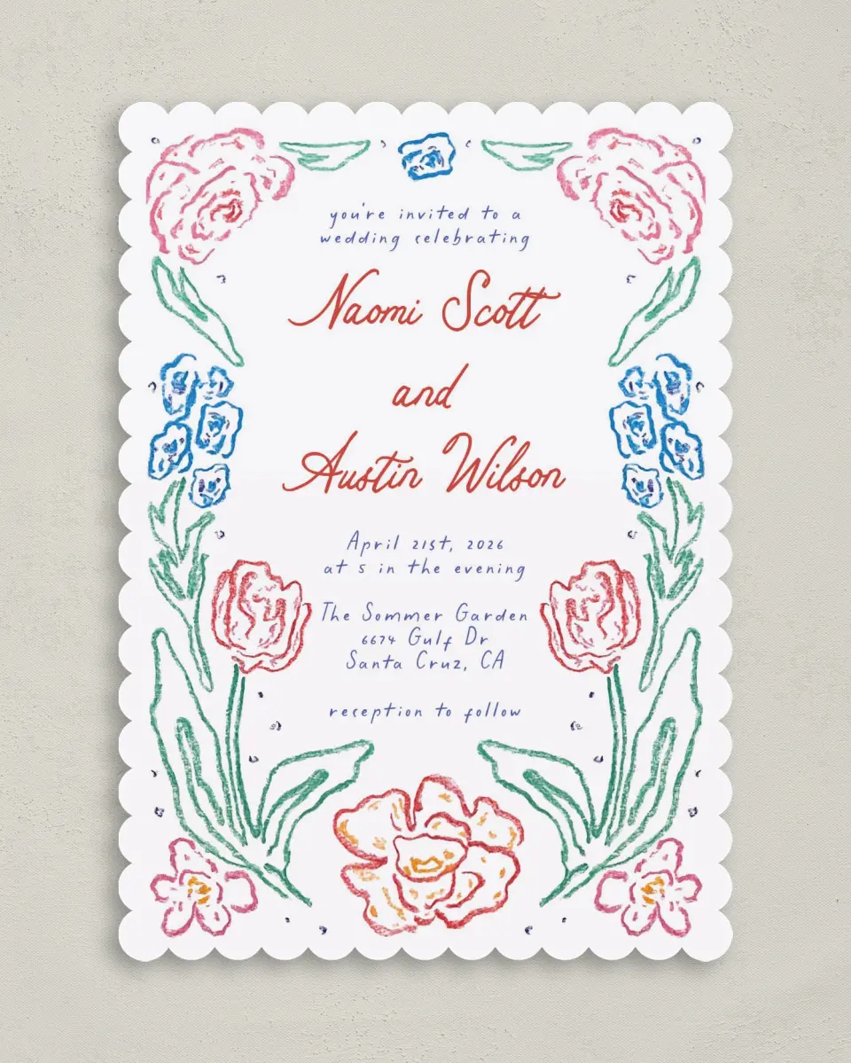 This is a 5" x 7" Classic Wedding Invitation called Whimsy Love printed in full color on Premium Smooth paper