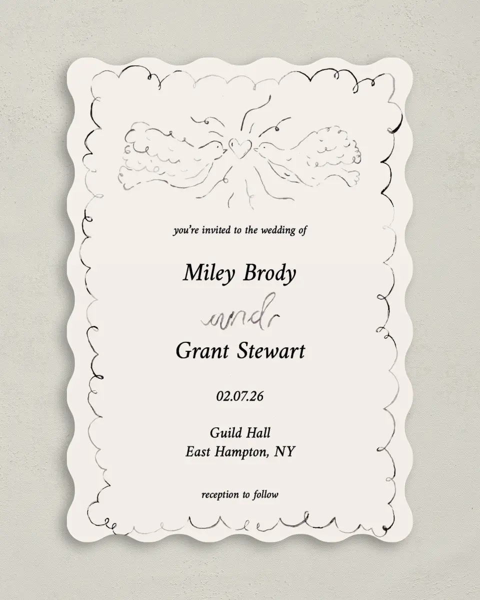 This is a 5" x 7" Wavy Wedding Invitation called Mi Amor printed in full color on Premium Smooth paper