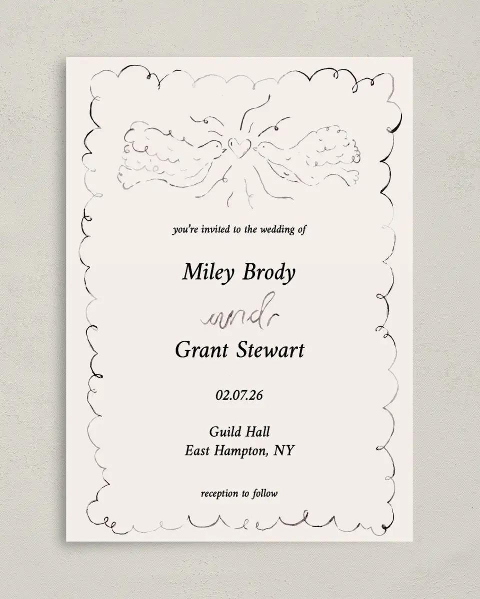 This is a 5" x 7" Classic Wedding Invitation called Mi Amor printed in full color with Gold foil on Luxe Satin (coated) paper