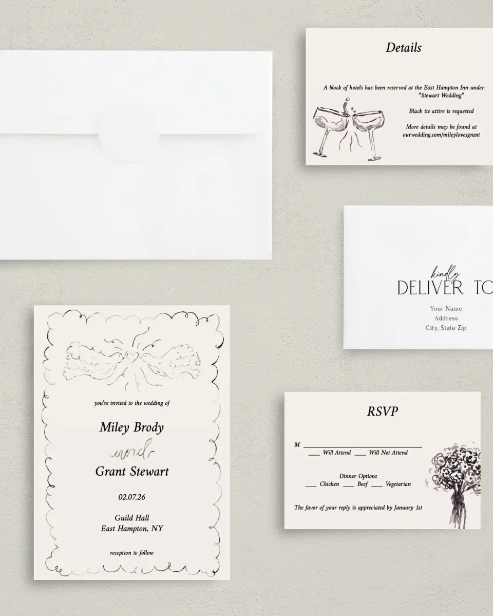 This is a 5" x 7" Classic Wedding Invitation called Mi Amor printed in full color with Gold foil on Luxe Satin (coated) paper