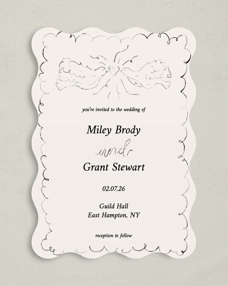 This is a 5" x 7" Wavy Wedding Invitation called Mi Amor printed in full color on Premium Smooth paper